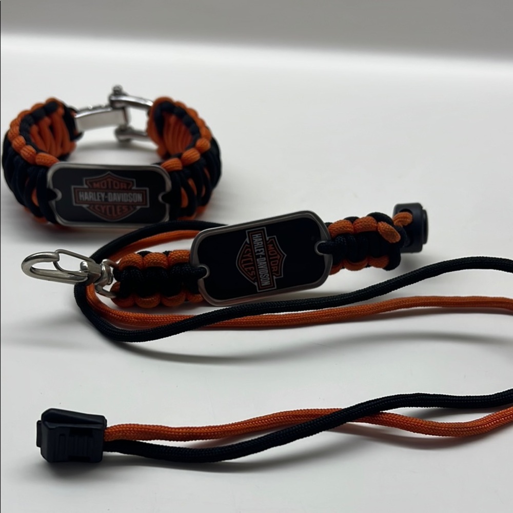 Harley-Davidson Black and Orange survival Bracelet Set